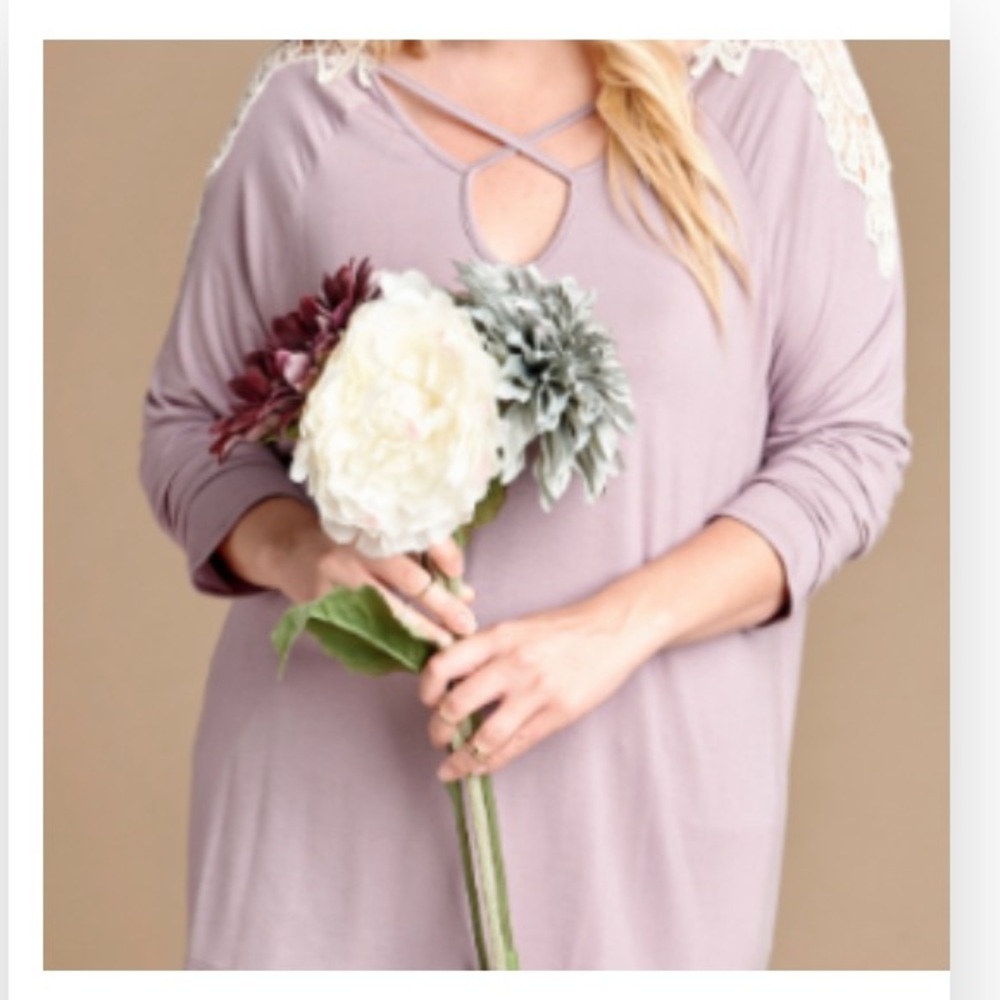 ODDY Light Purple 3/4 sleeve Plus 3X Top Crochet